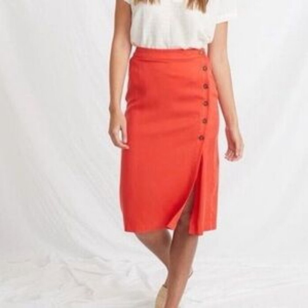 Marine Layer Light Red Pencil Skirt with Buttons